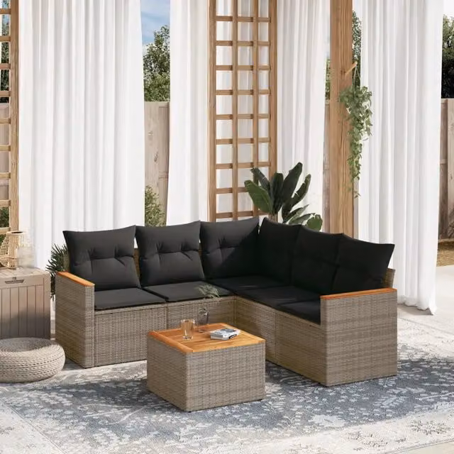 Set Divano da Giardino 6 pz con Cuscini Grigio in Polyrattan 3258371