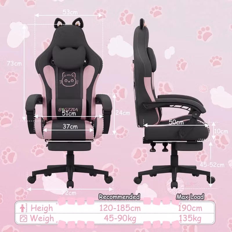 Sedia da gioco per bambini HOME FITNESS CODE rosa con poggiapiedi, schienale con poggiatesta e ruote, ergonomica e girevole a 360 gradi – 2
