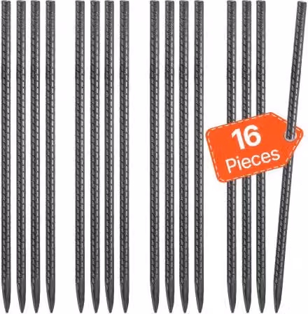 Set di 16 picchetti VEVOR in acciaio zincato per recinzioni e barre d'armatura, diametro 11,5 mm, lunghezza 40,64 cm, colore argento con punta scalpellata e rivestimento antiruggine