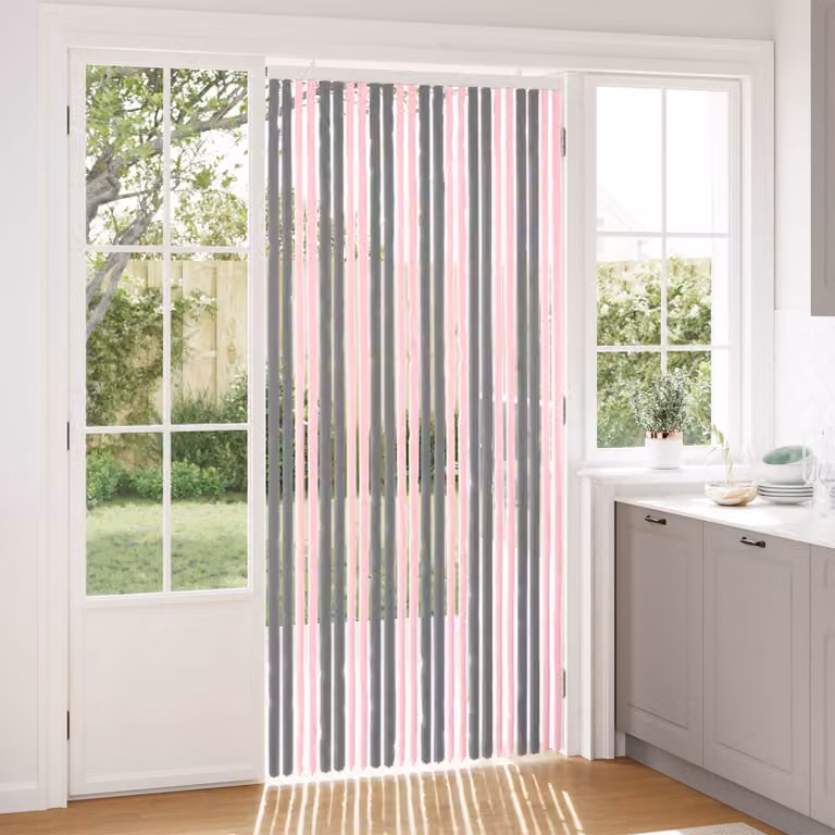 vidaXL Tenda a strisce in chenille e poliestere Grigio Argento e Rosa, H: 220 cm, L: 100 cm