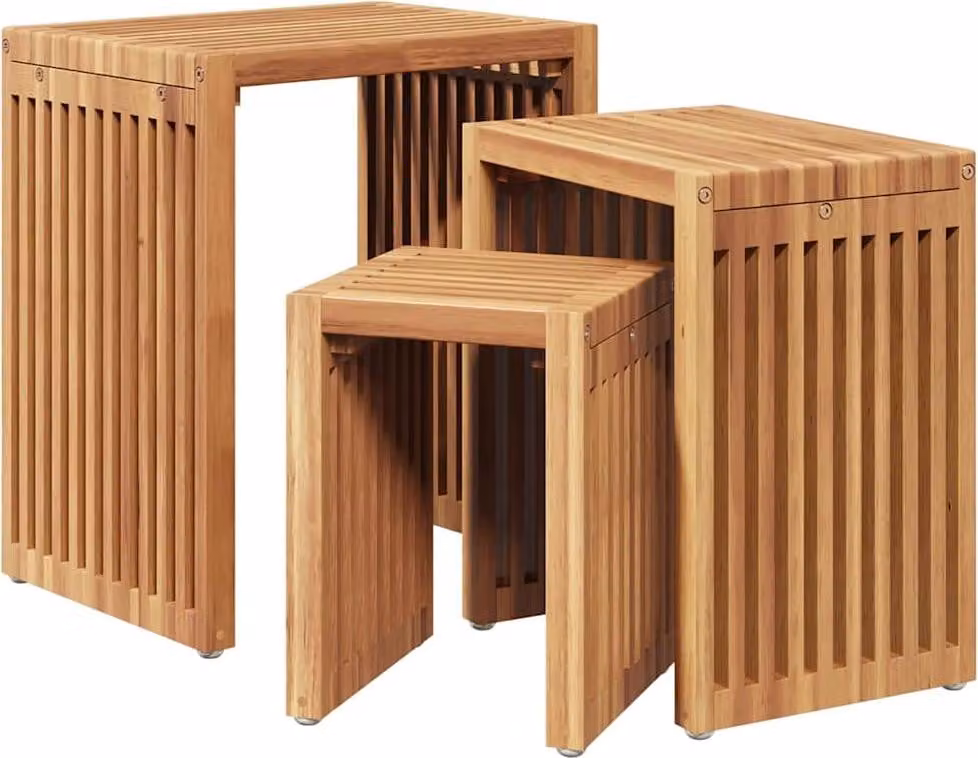 Tavolo Laterale da Giardino 3 pcs Marrone 33 x 44,5 x 51 cm