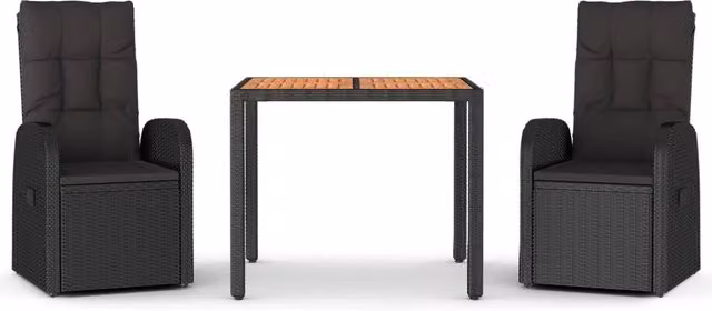 Set da Pranzo da Giardino 3 pz | Set Salotto da Giardino con Cuscini Nero in Polyrattan