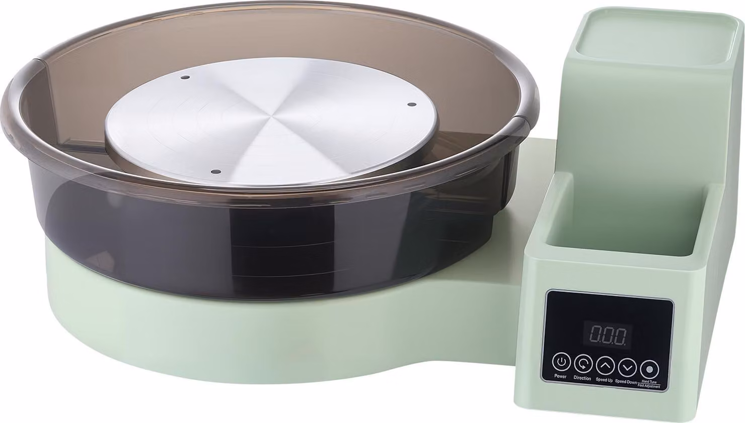 SucceBuy Tornio elettrico da 450 W, tornio da vasaio con piatto girevole da 28/36 cm, pedale, velocità regolabile da 30 a 300 giri/min e cassetta degli attrezzi, perfetto per l'arte dell'argilla fai da te e per i principianti, verde