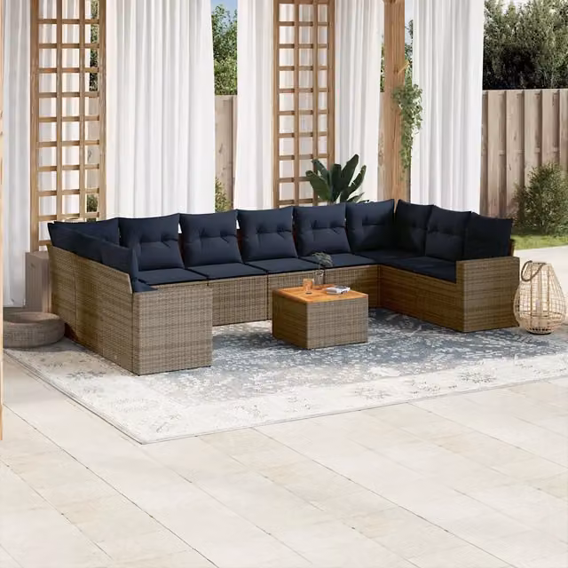 Set Divani da Giardino 11 pz con Cuscini in Polyrattan Grigio 3256628