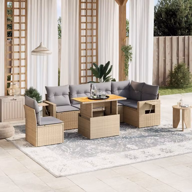 vidaXL Set Divani da Giardino 7 pz in Polyrattan con Cuscini Beige e Grigio per Terrazza e Giardino
