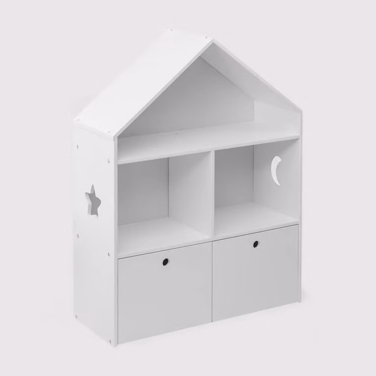 Corokia - Libreria montessoriana bianca con 2 scaffali e 2 cassetti