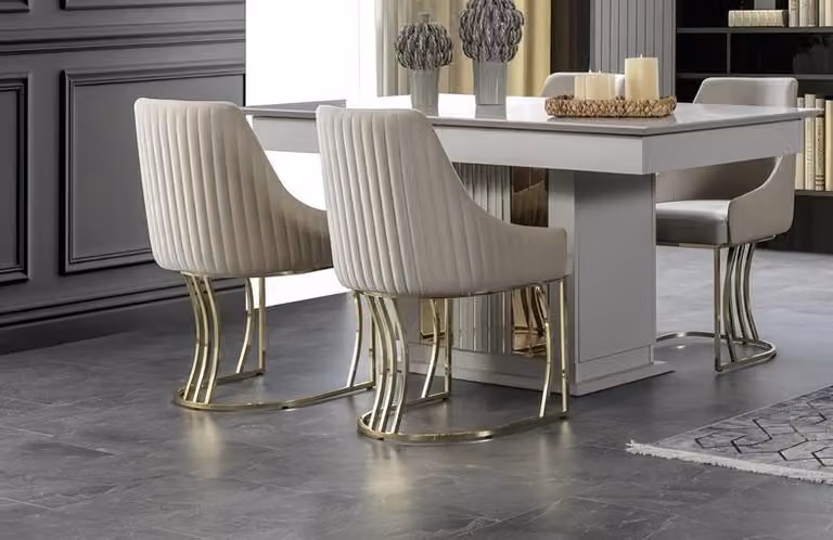 Luxuriöser Beiger Edelstahlstuhl Modern Esszimmer Hochwertig Möbel Einsitzer