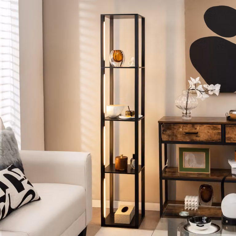 Costway Lampada da terra moderna in metallo nero con LED dimmerabili e orientabili, Altezza: 163 cm