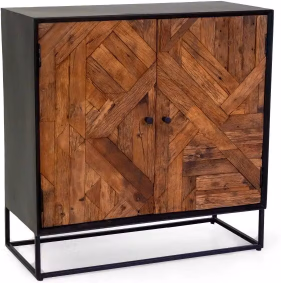 Mobile Jaipur Vacchetti in Legno Naturale con Top Nero L: 85 cm, P: 38 cm, H: 85 cm