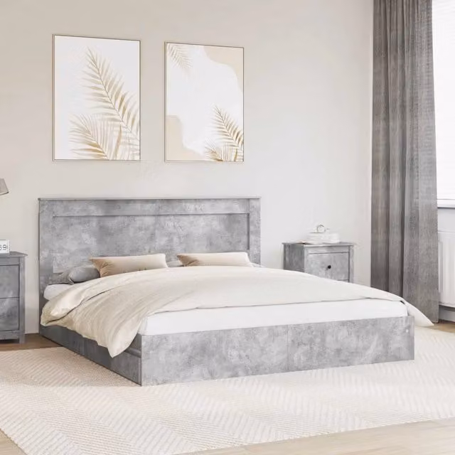 Letto con Contenitore con cassetto Grigio cemento 200 x 200 cm 3410221
