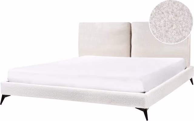 Letto matrimoniale imbottito in bouclè bianco 180 x 200 cm con rete a doghe stile moderno