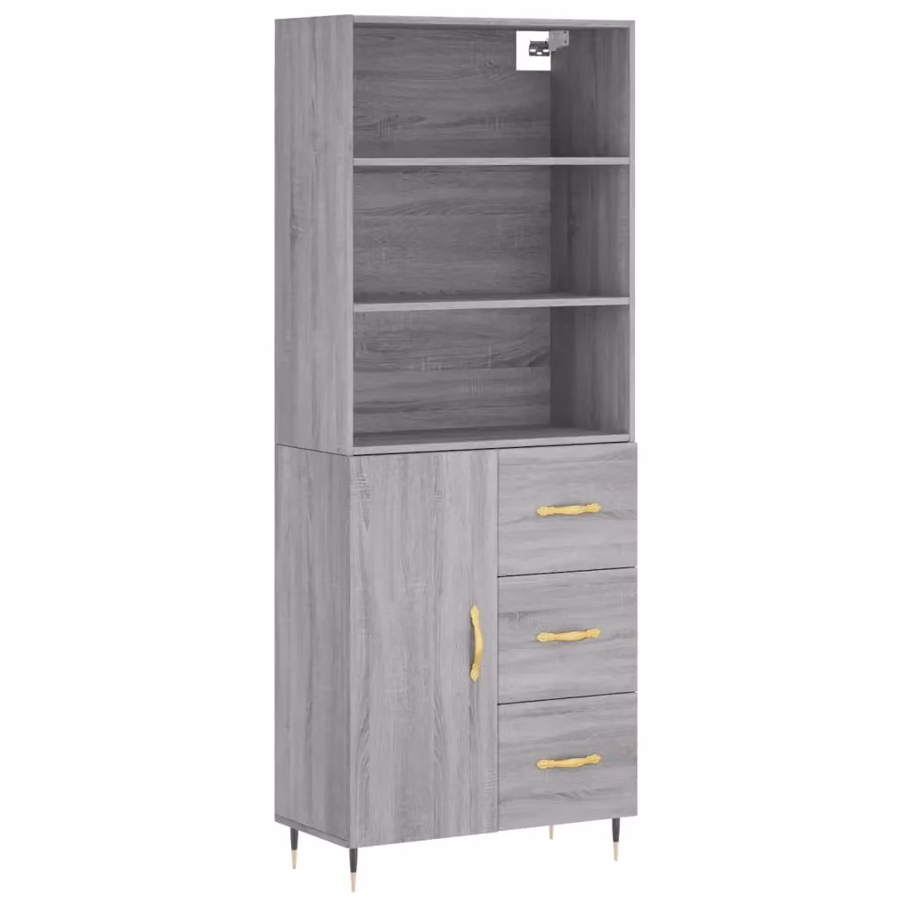 Credenza moderna vidaXL in legno e metallo, colore grigio, L: 69,5 cm, P: 34 cm, H: 180 cm – 2