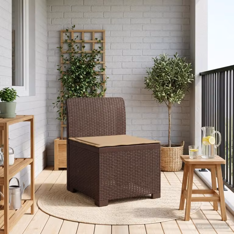 Divano da giardino singolo vidaXL con cuscino in aspetto rattan marrone