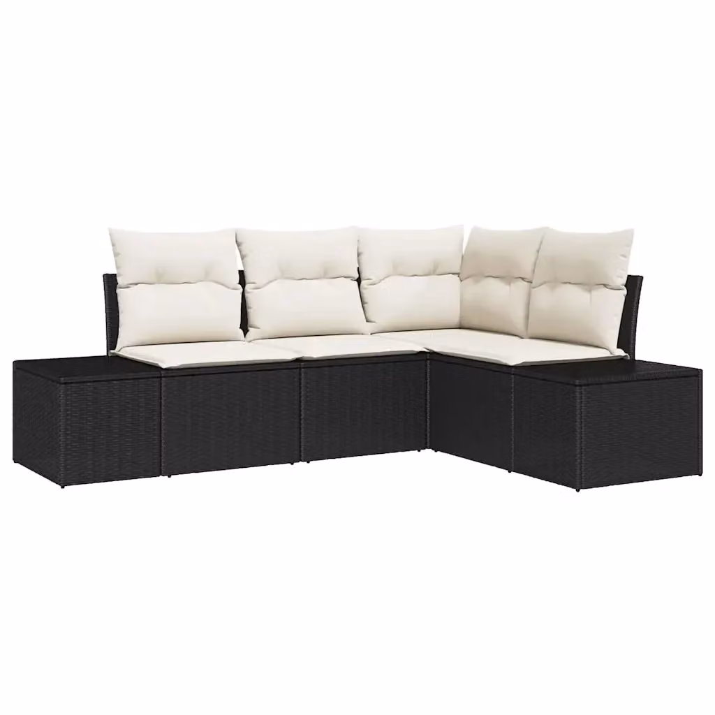 Set Divano da Giardino vidaXL 4 Pezzi in Polyrattan Nero con Cuscini Beige e Struttura in Metallo – 2