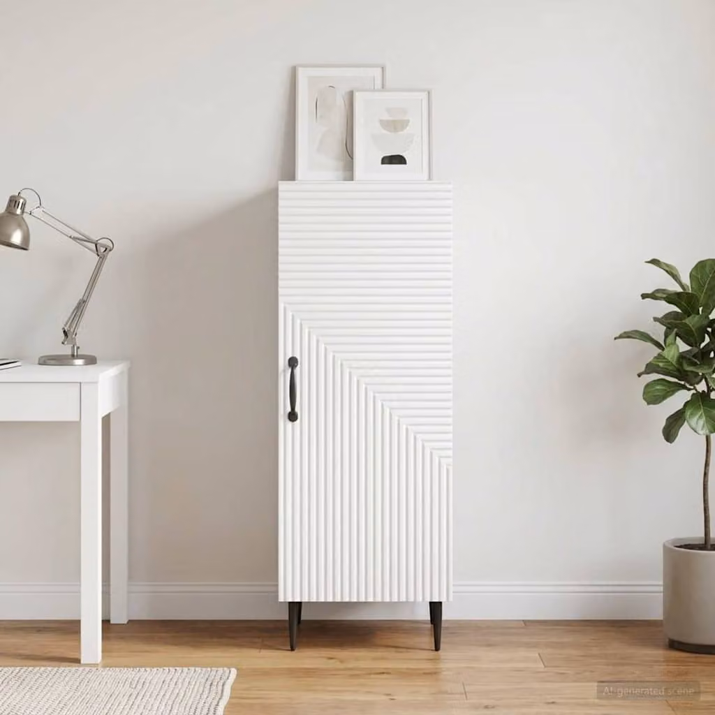Credenza moderna vidaXL in legno ingegnerizzato e metallo, colore bianco, L 33 cm x P 34,5 cm x H 89,5 cm