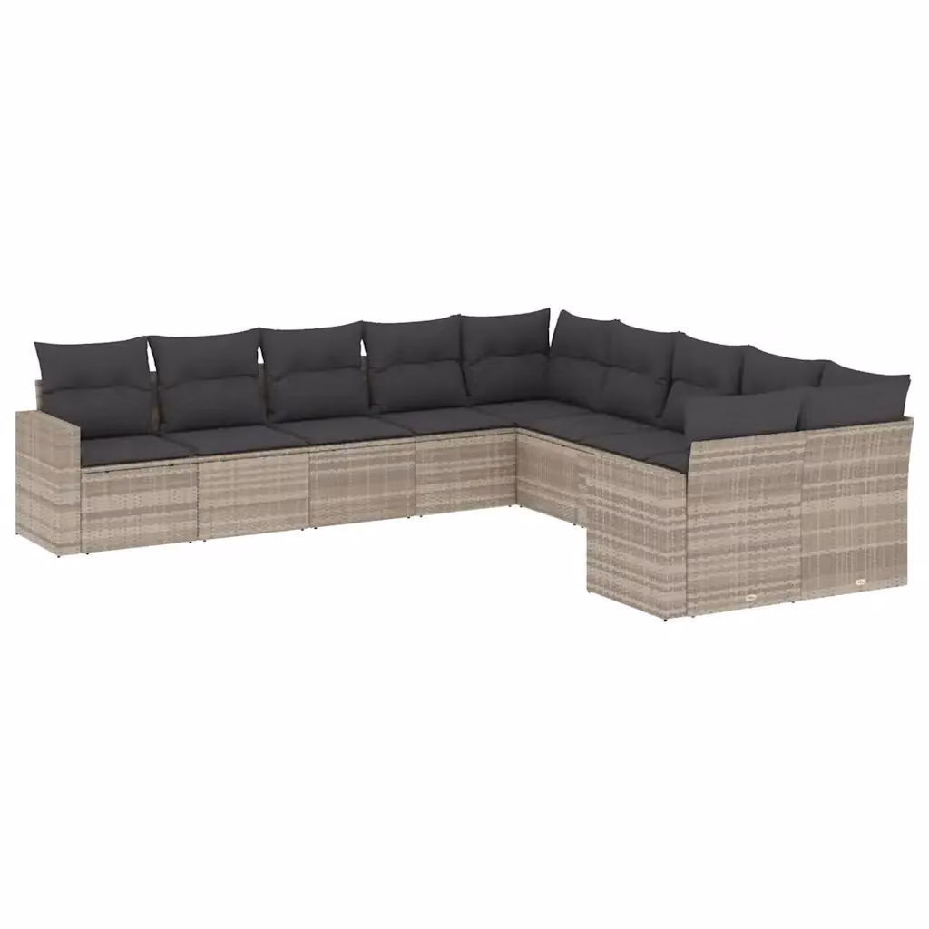 vidaXL Set Divano da Giardino a L in Polyrattan Grigio con 10 Pezzi e Cuscini Imbottiti – 2