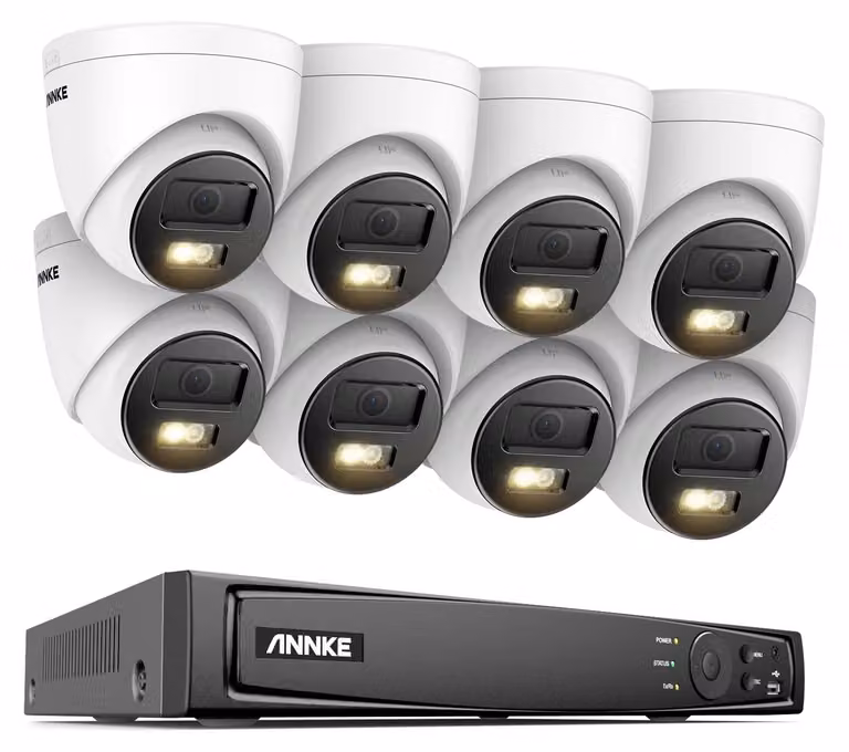 Sistema di videosorveglianza NVR a 16 canali, dotato di 8 telecamere da 12MP con doppia illuminazione e connessione PoE