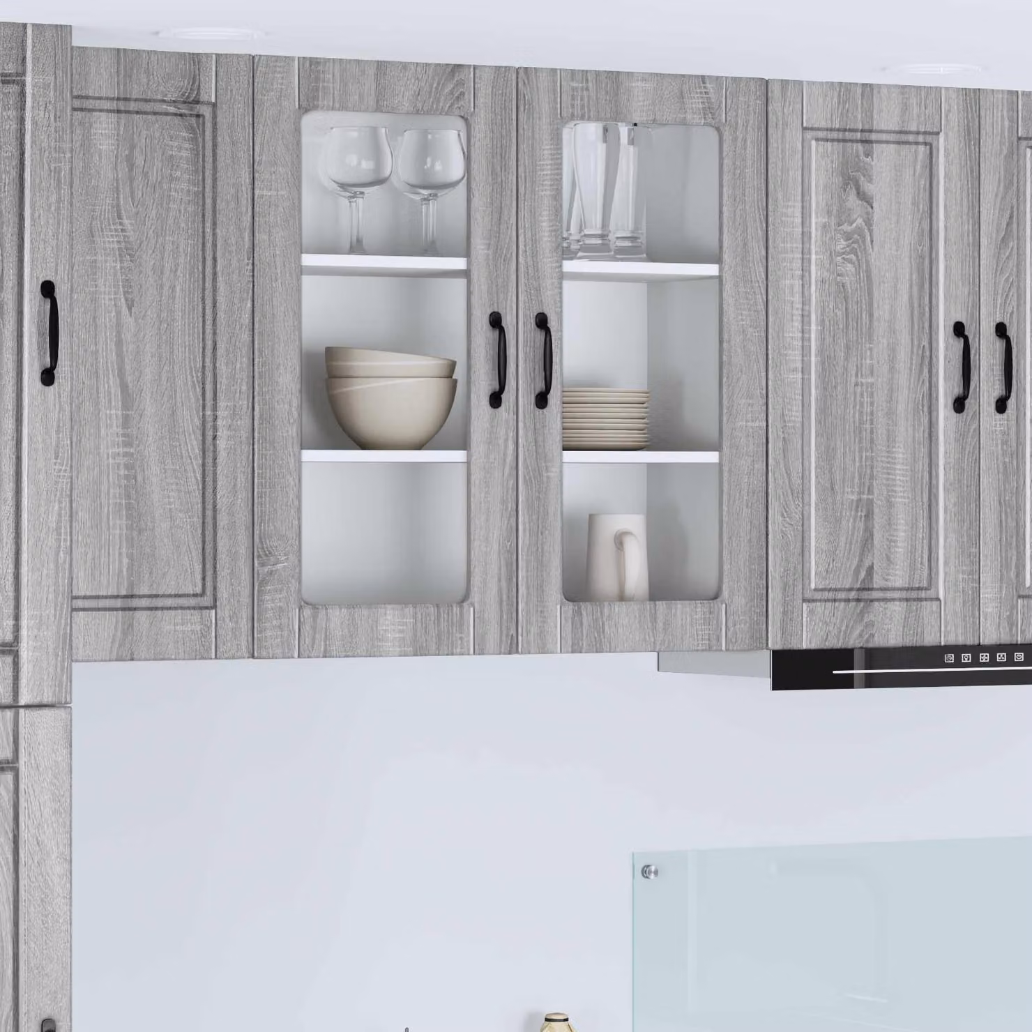 Mobile da parete PORTO vidaXL in legno e vetro, Grigio Sonoma, L: 80 cm, P: 31 cm, H: 80 cm
