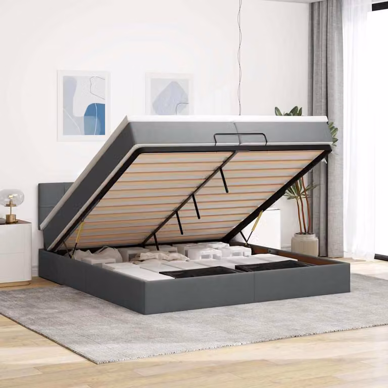 vidaXL Struttura Letto con Base a Sollevamento e Materasso in Tessuto, Colore Grigio e Bianco, L/P/H: 200 x 200 x 88 cm