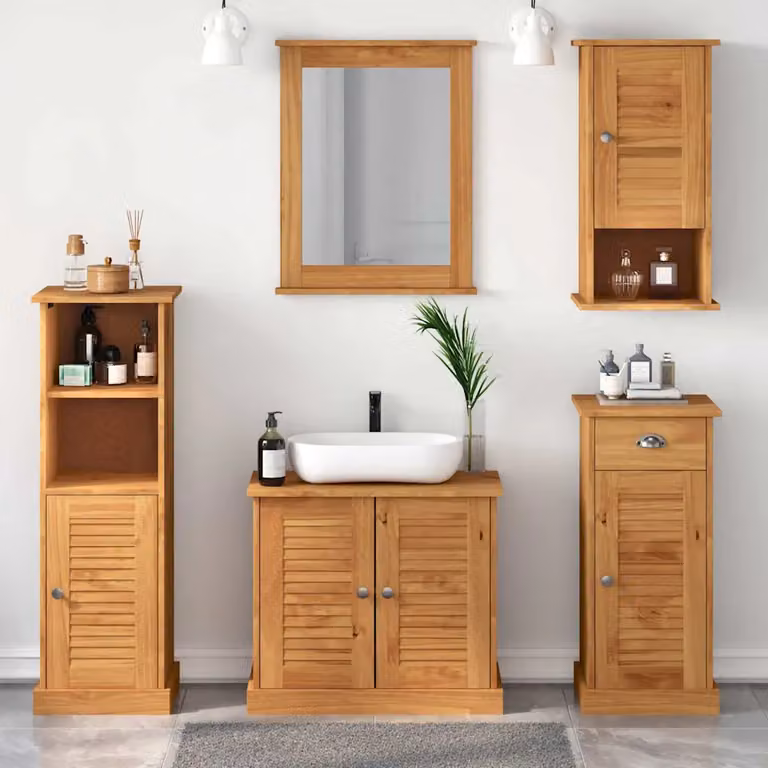 Set di mobili per il bagno VIGO vidaXL in legno di pino, 5 pezzi, Marrone, moderno, a parete