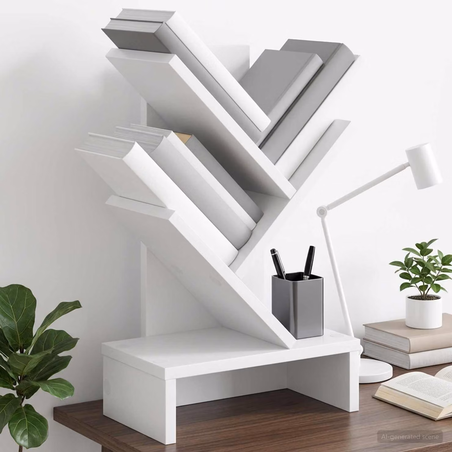 Scaffale per Libri a Forma di Albero vidaXL con 3 Strati, Bianco, L 30 x P 18 x H 48 cm