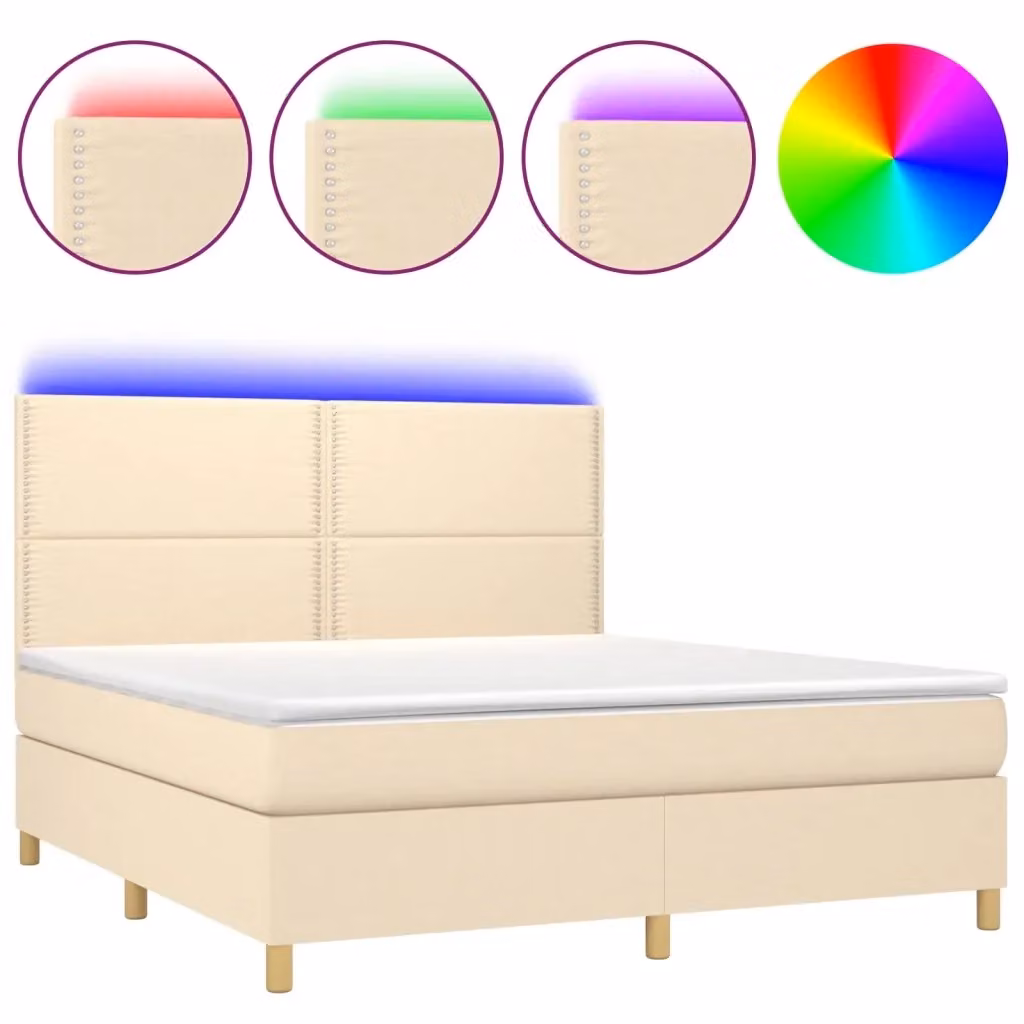 Letto Ibrido vidaXL con Materasso a Molle Insacchettate, Illuminazione LED Sotto il Letto e Porte USB, Tessuto Beige e Bianco, L/P: 180 x 200 cm – 2