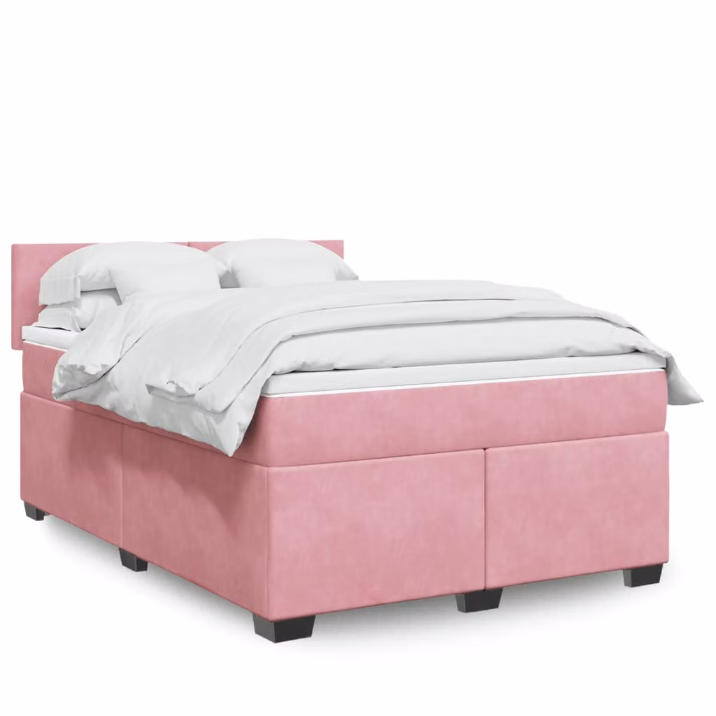 vidaXL Giroletto a Molle con Materasso Ibrido in Velluto Rosa e Bianco, L/P/H: 140 x 190 cm