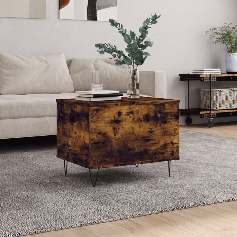 Tavolino da salotto moderno vidaXL in legno e metallo, colore rovere fumo, L: 60 cm, P: 44,5 cm, H: 45 cm