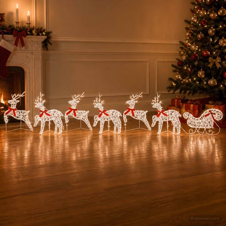 vidaXL Renna di Natale con slitta 7 pz 140 LED Bianco freddo