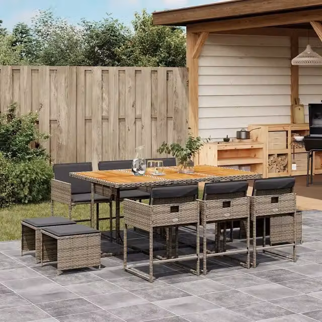 vidaXL Set da Pranzo da Giardino 11pz in Polyrattan e Legno di Acacia Grigio e Marrone – 1