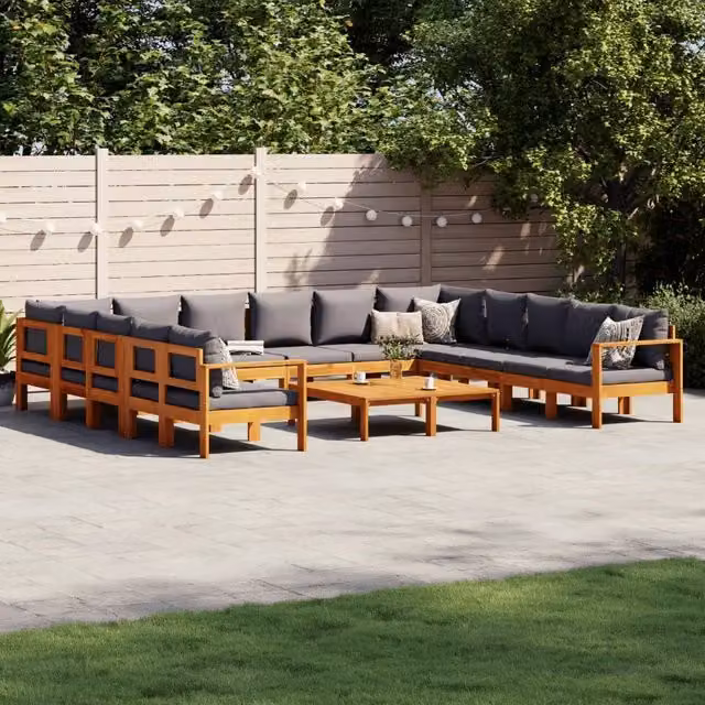 Set da Giardino Moderno vidaXL in Legno di Acacia con Cuscini Grigi e Tavolino da Esterno 10 Pezzi