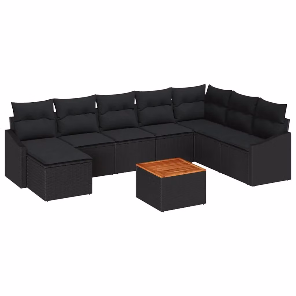 Set Divano da Giardino vidaXL a Forma a U in Polyrattan Nero con Cuscini e Contenitore per Cuscini – 2