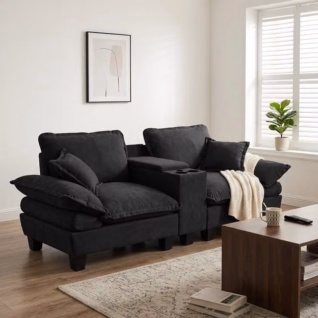 Divano Modulare con Contenitore e Cuscini ¨C MINIMAL ¨C Chenille, Nero