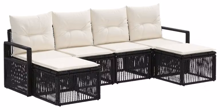 Set da giardino composto da 6 pezzi, colore nero, realizzato in rattan sintetico