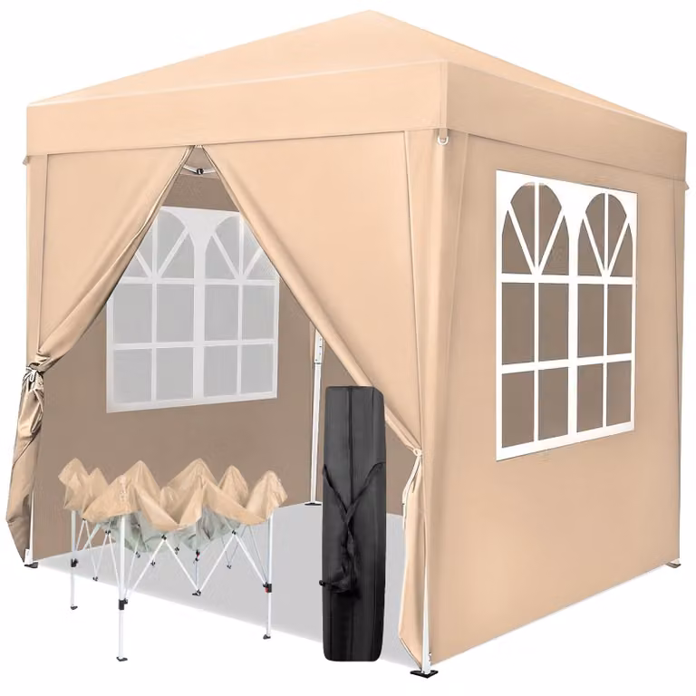 LEADZM - Gazebo pieghevole 2 x 2 metri. Gazebo con 4 pareti laterali, finestre, tenda per eventi con protezione UV, dotato di 4 pannelli laterali, ideale per giardino o eventi, colore kaki