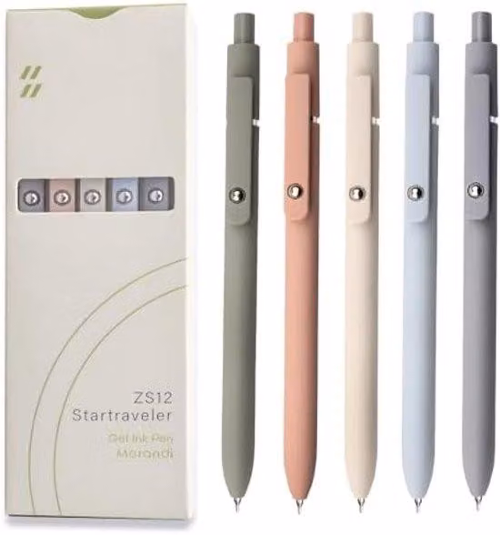 Set di 5 penne gel con punta fine da 0,5 mm e impugnatura ergonomica