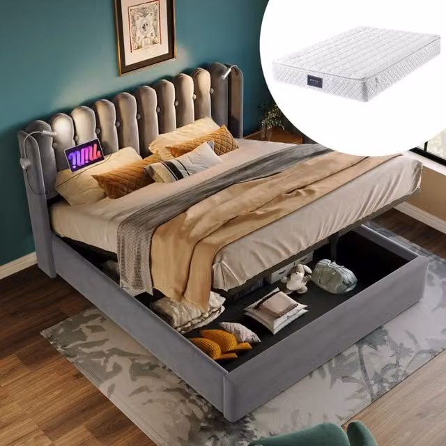 letto imbottito velluto grigio 140 x 200 cm