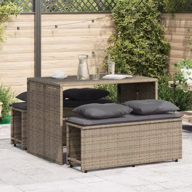 Set da Pranzo da Giardino 3 pz con Cuscini in Polyrattan Grigio 4003904
