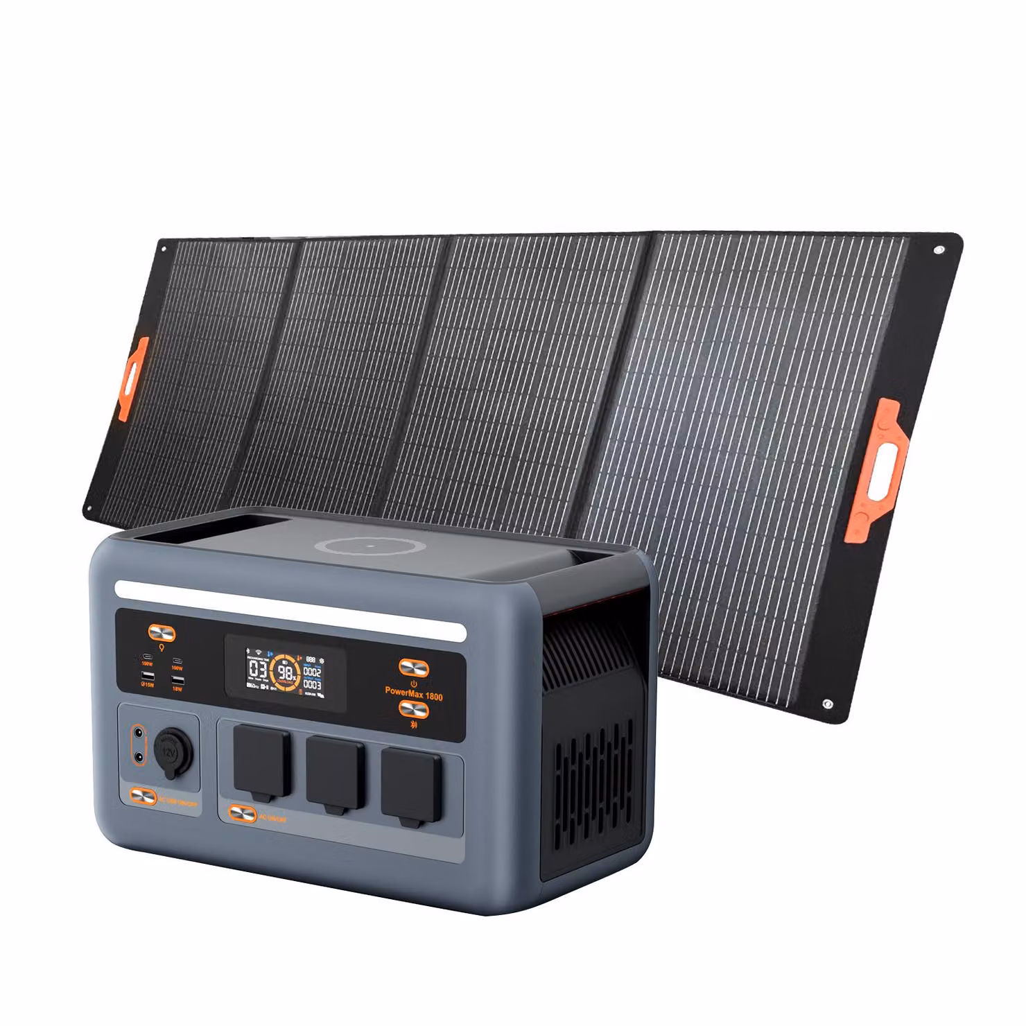 OSCAL PowerMax 1800 SE: sistema di accumulo solare portatile con pannello solare PM400 SE, capacità di 1024Wh, grado di protezione IP54 (resistente all'acqua), 10 connessioni, tecnologia LiFePO4, durata di 10 anni