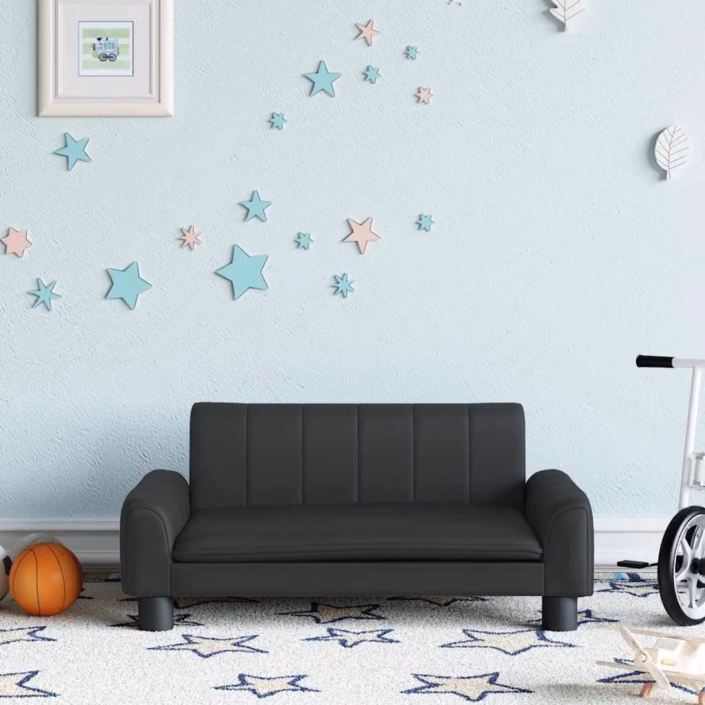 vidaXL Divano per bambini nero in similpelle con struttura in legno di pino L: 70 cm, P: 45 cm, H: 30 cm
