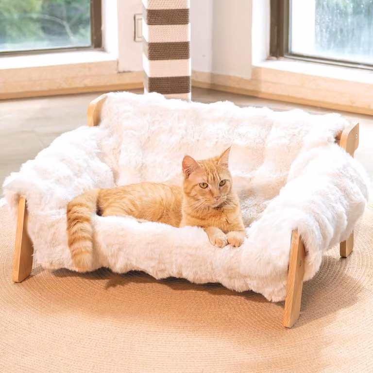 Cuccia per gatti in legno di faggio, grande divano per gatti, resistente fino a 18 kg, colore bianco