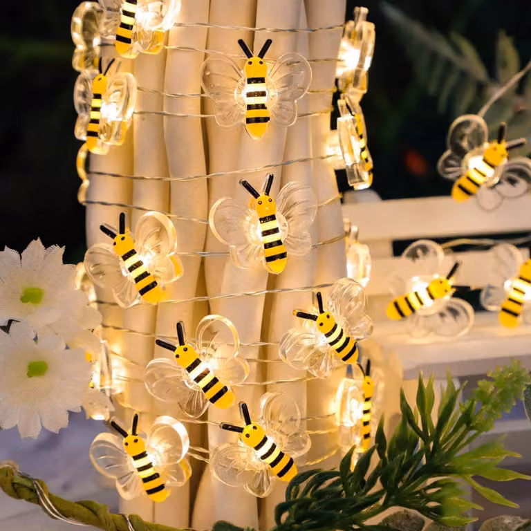 Catena luminosa a forma di ape, 2 metri, 20 LED, alimentata a batteria