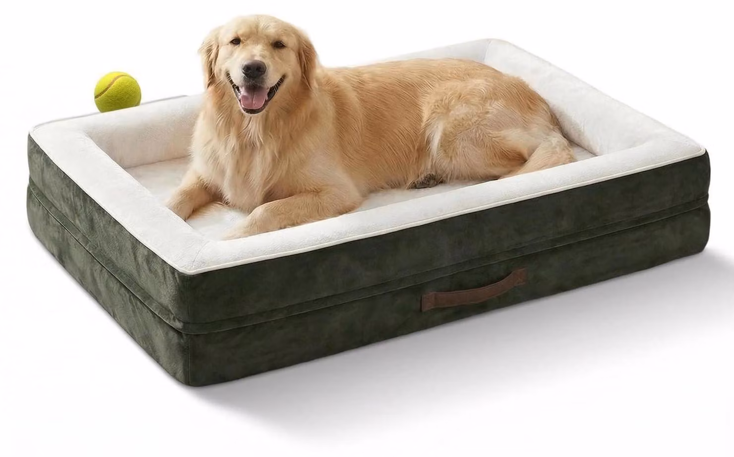 Cuccia ortopedica per cani, taglia XL, lavabile, colore verde oliva, dimensioni 117x76x19 cm