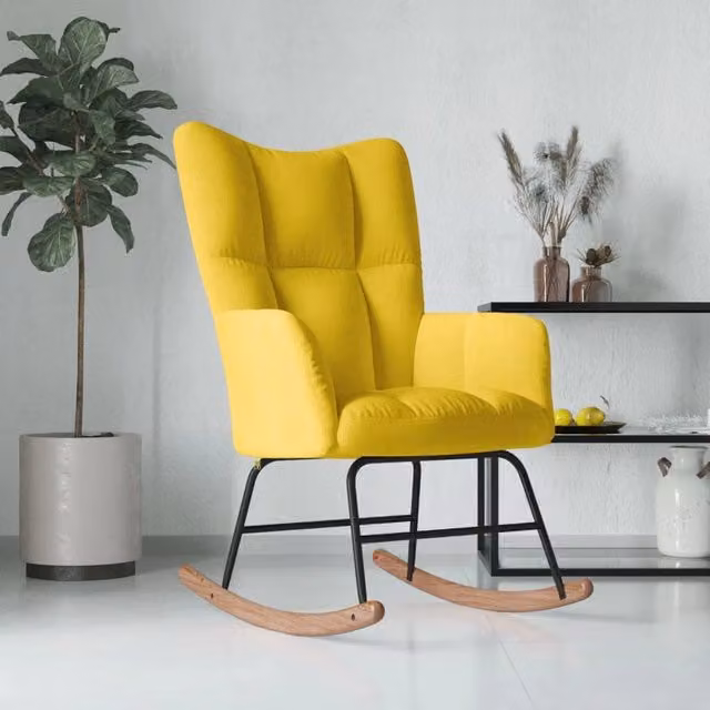 Sedia a Dondolo Moderna in Velluto Giallo con Struttura in Legno e Metallo MERCATOXL