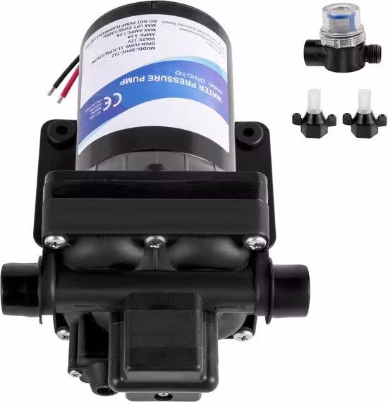 Rubinetto da 12V, pompa per irrigazione da camper da 3 GPM con sensore di pressione da 45 PSI, pompa con membrana filtrante rimovibile, ideale per camper, caravan, barche e giardini.