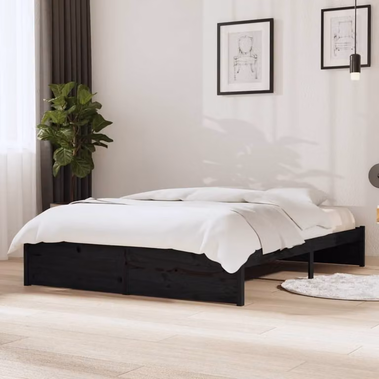The Living Store Letto in legno massiccio nero 140x190 cm