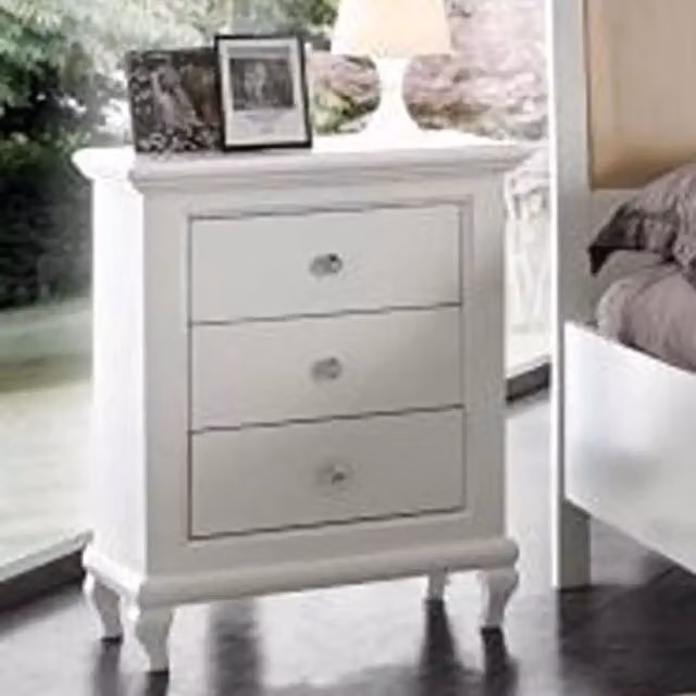 Comodino KIVIO in legno massiccio stile shabby chic bianco