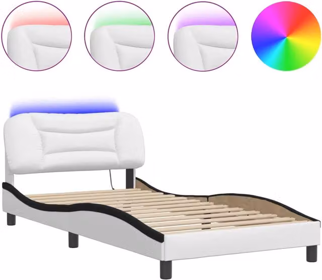 Letto singolo | Letto per adulti | Giroletto con LED senza Materasso Hvar Bianco e Nero 100x200 cm