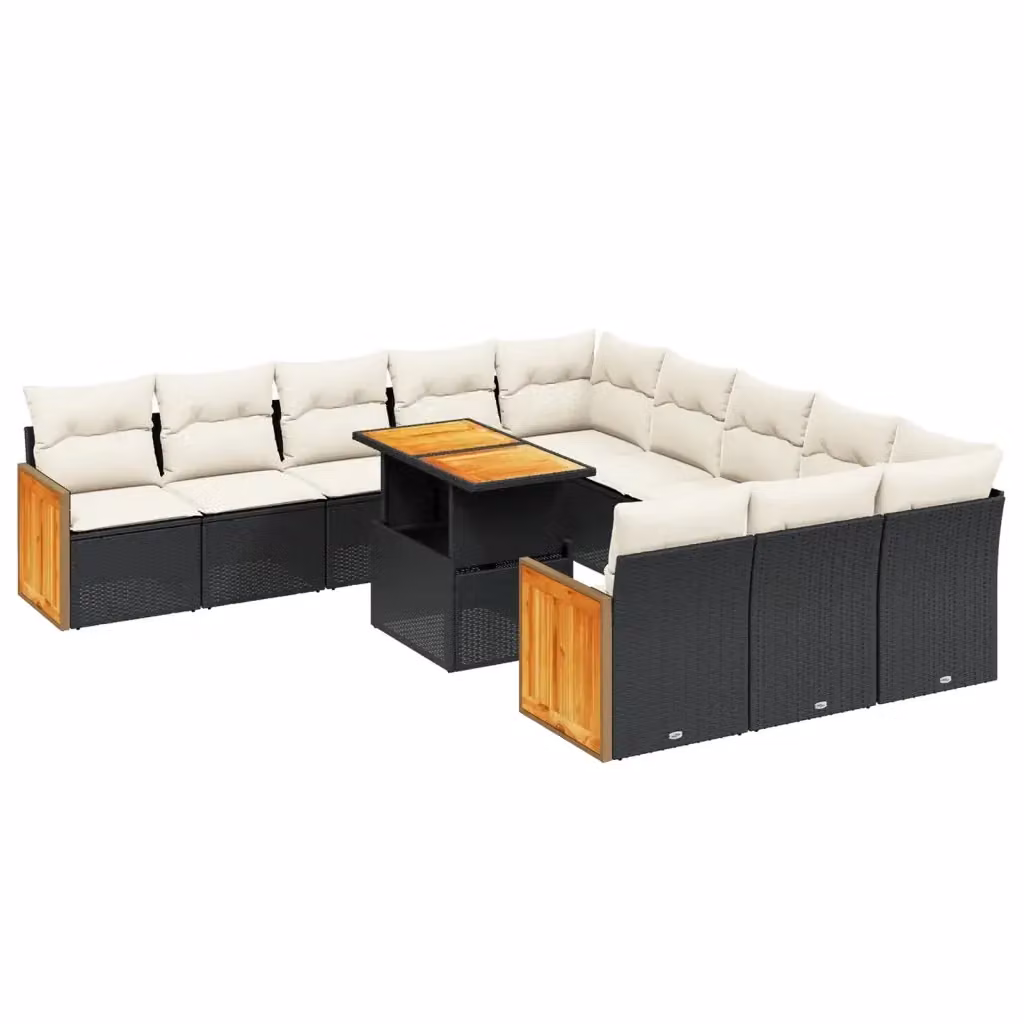 Set di divani da giardino VIDAXL in polyrattan nero con cuscini, composizione a L da 11 pezzi – 2
