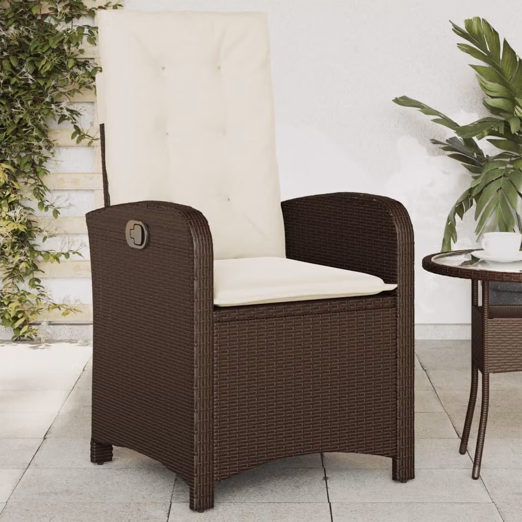 Sedia reclinabile da giardino vidaXL con cuscini in polyrattan e metallo, colore marrone e bianco
